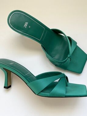 ZARA Satin Heels Green Size EU 39